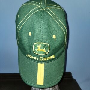 John Deere Hat Center Stripe Bill Cap Green Yellow Logo Since 1837 One Size Flex